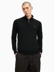 AllSaints Black Kilburn Quarter Zip Funnel Jumper - Image 1 of 5