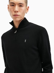 AllSaints Black Kilburn Quarter Zip Funnel Jumper - Image 3 of 5