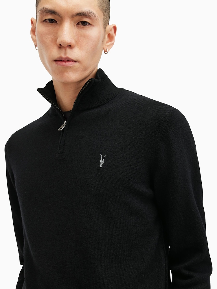 AllSaints Black Kilburn Quarter Zip Funnel Jumper - Image 3 of 5