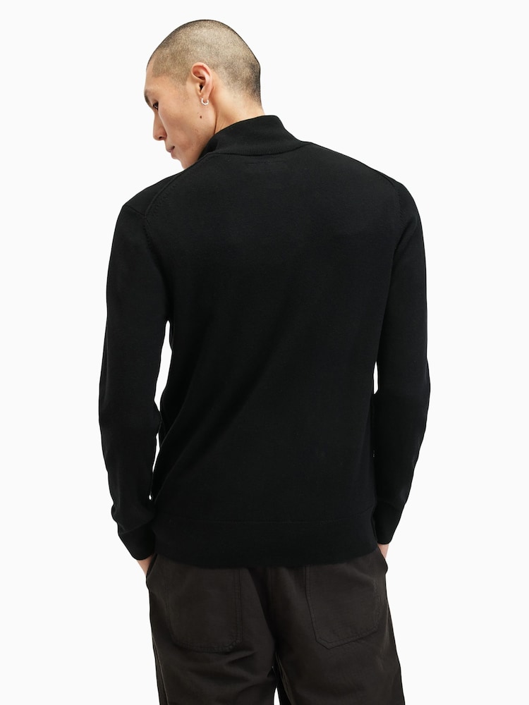 AllSaints Black Kilburn Quarter Zip Funnel Jumper - Image 4 of 5