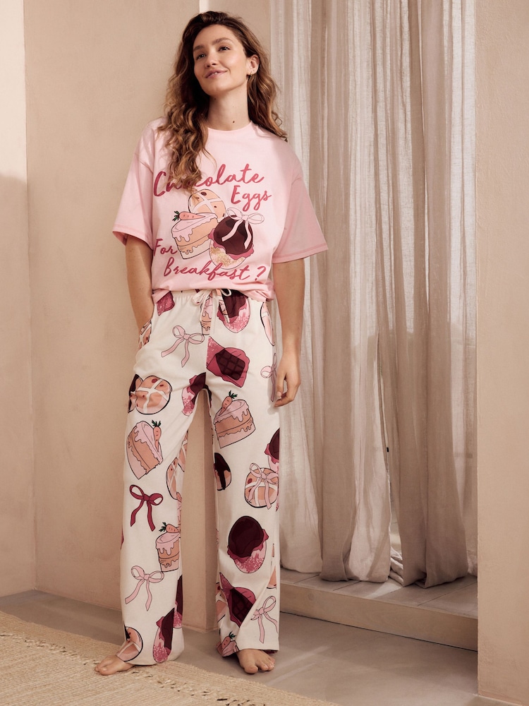 Pink Chocolate Eggs 100% Cotton Easter Short Sleeve Pyjamas - Image 2 of 5
