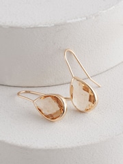 Champagne Gold Tone Teardrop Blue Stone Earrings - Image 3 of 4