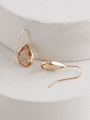 Champagne Gold Tone Teardrop Blue Stone Earrings - Image 4 of 4