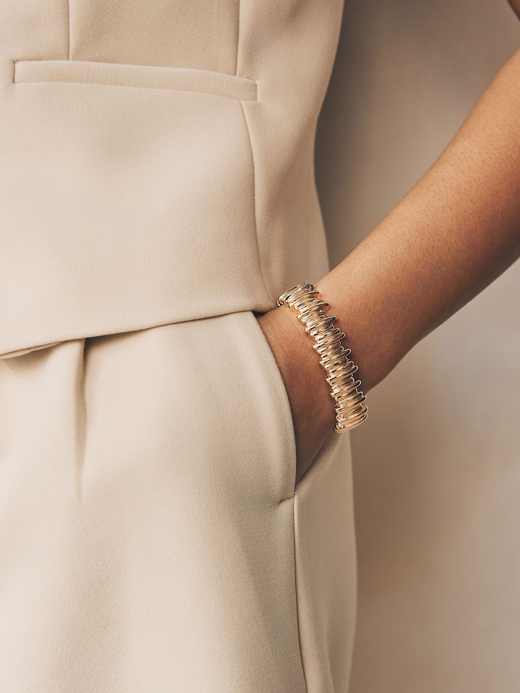 Gold Tone Ridged Stretch Bracelet - Image 1 of 5