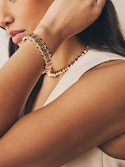 Gold Tone Ridged Stretch Bracelet - Image 2 of 5