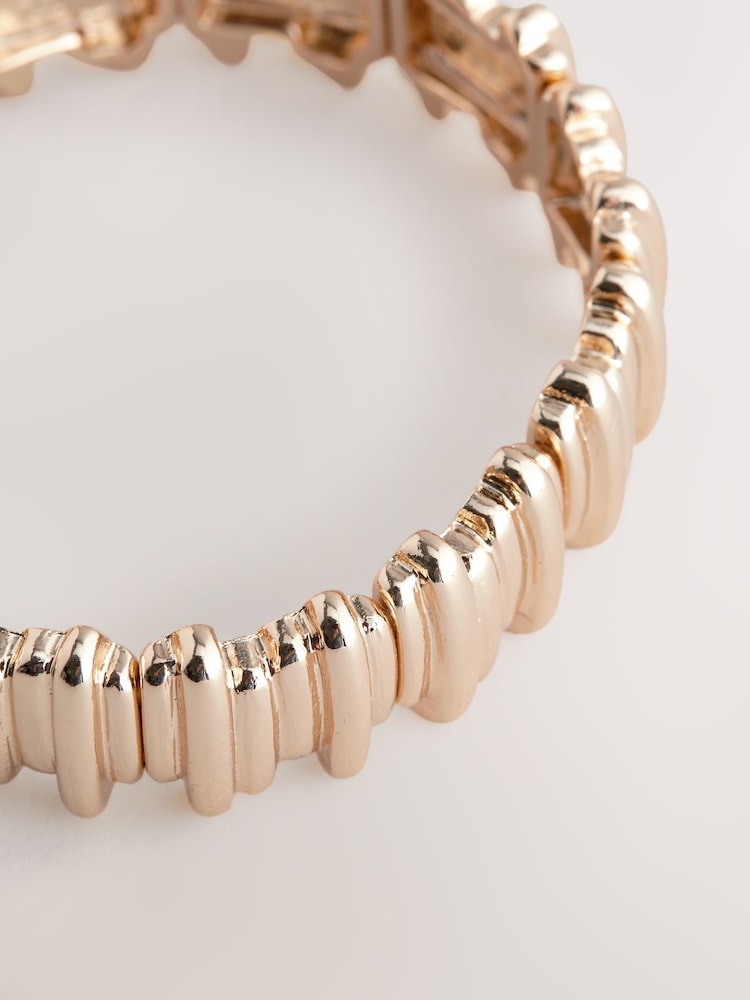 Gold Tone Ridged Stretch Bracelet - Image 5 of 5