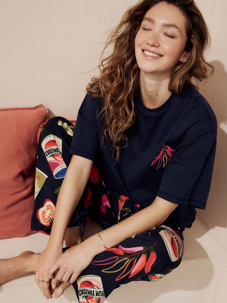 Navy Chillies 100% Cotton Short Sleeve Pyjamas - Image 2 of 5