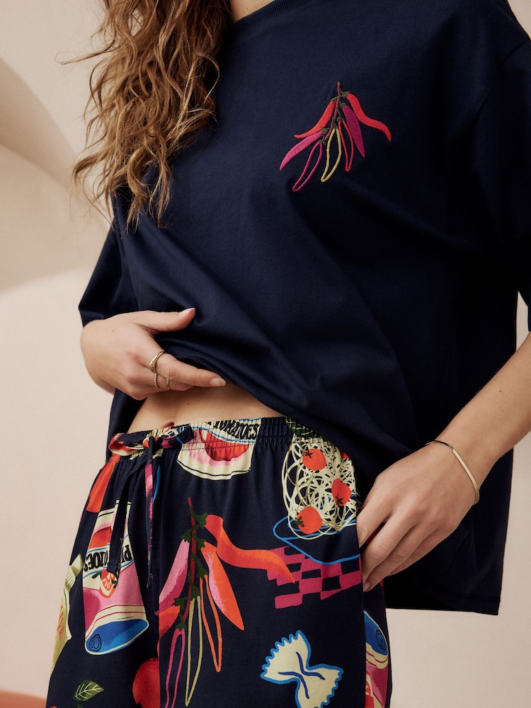 Navy Chillies 100% Cotton Short Sleeve Pyjamas - Image 4 of 5