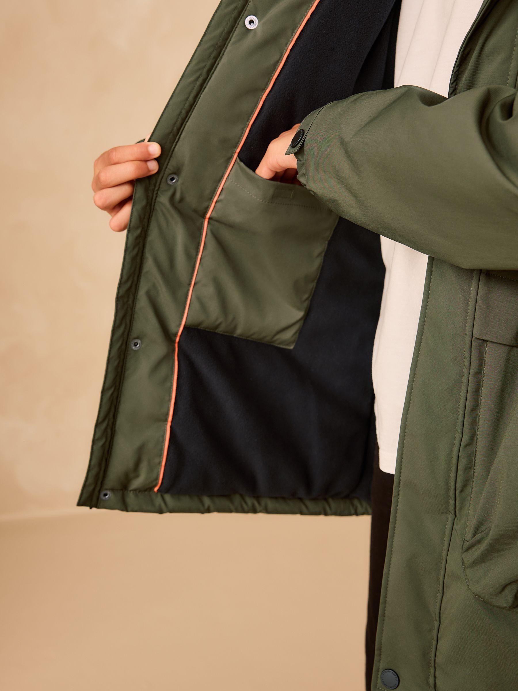 Buy Khaki Green Shower Resistant Fleece Lined Parka Coat (3-16yrs