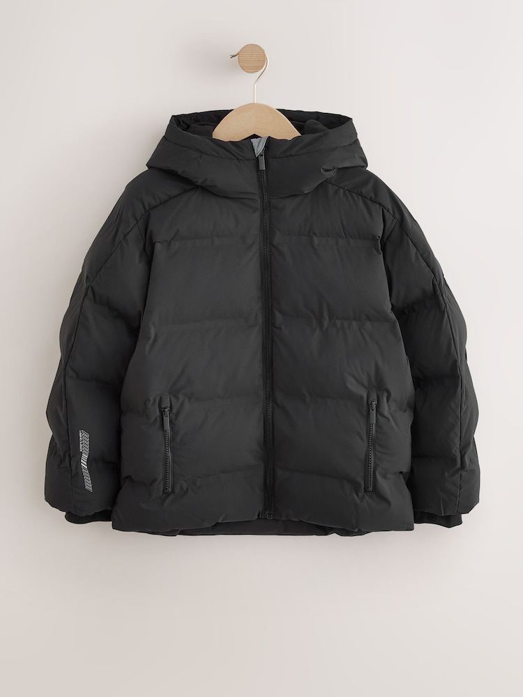 Black Shower Resistant Microfleece Lined Padded Coat (3-17yrs) - Image 1 of 8