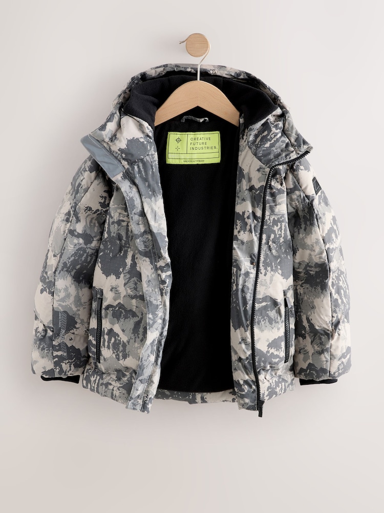 Green Camoflauge Shower Resistant Microfleece Lined Padded Coat (3-17yrs) - Image 2 of 5 Green Camoflauge Shower Resistant Microfleece Lined Padded Coat (3-17yrs) - Image 2 of 5