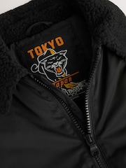 Black Borg Collared Bomber Jacket (3-16yrs) - Image 4 of 8
