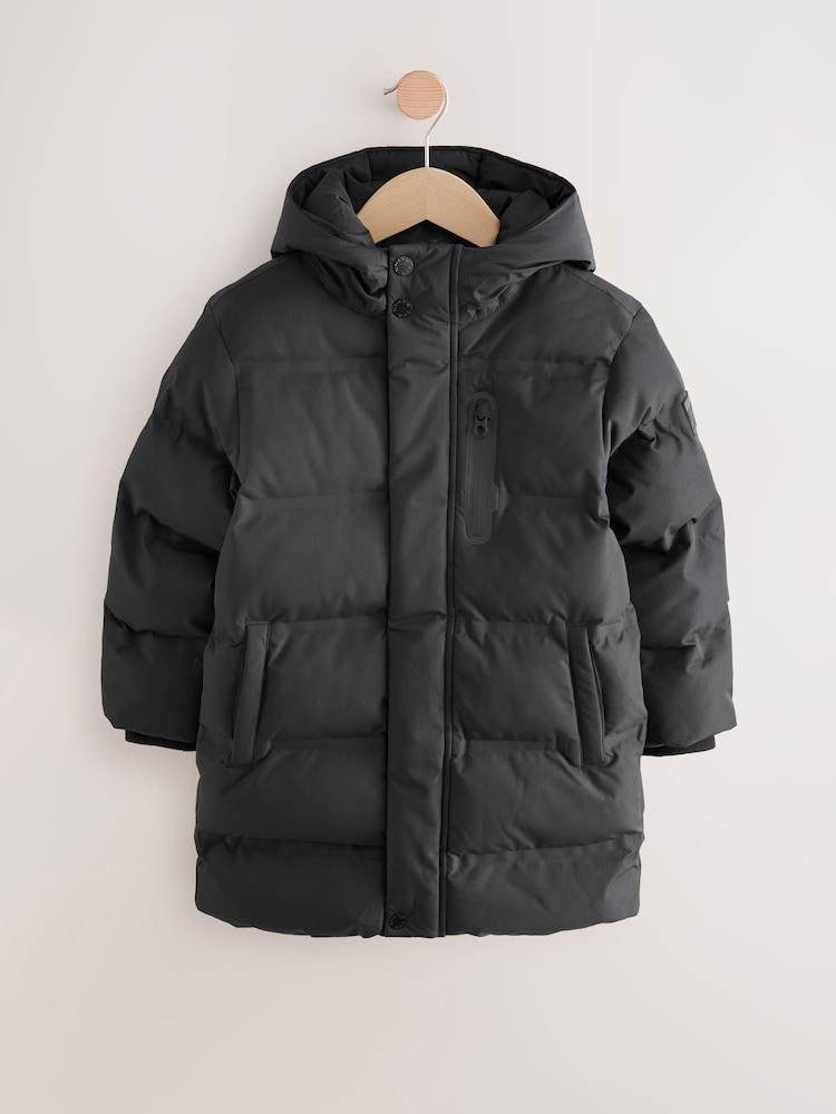 Schwarz - Waterproof Long Line Fleece Lined Puffer Coat (3-17yrs) - Bild 1 von 6