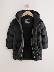 Schwarz - Waterproof Long Line Fleece Lined Puffer Coat (3-17yrs) - Bild 3 von 6