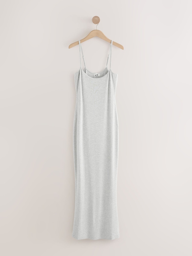 self. Grey Marl Rib Scoop Neck Strappy Maxi Dress - Image 7 of 9