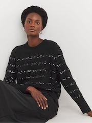 JD Williams Black Sequin Stripe Knit Jumper - Image 1 of 4