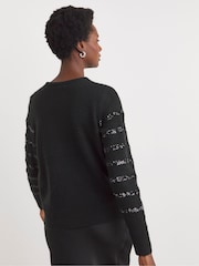 JD Williams Black Sequin Stripe Knit Jumper - Image 2 of 4