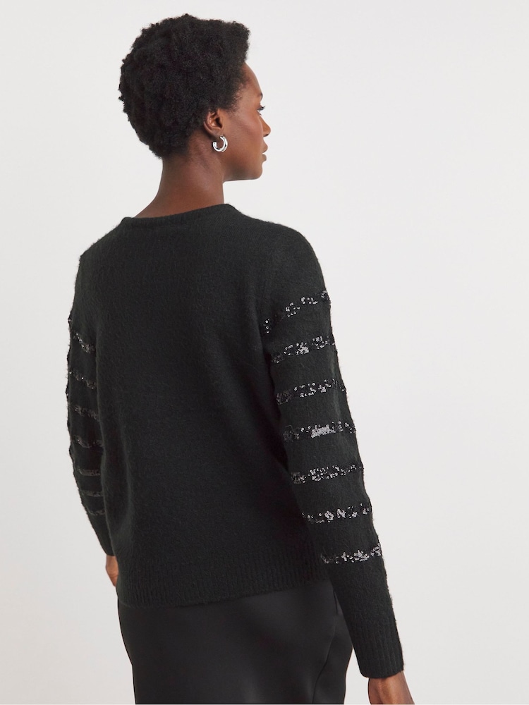 JD Williams Black Sequin Stripe Knit Jumper - Image 2 of 4