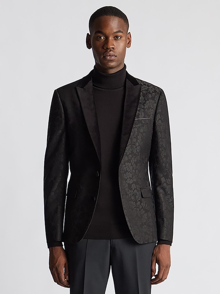 Remus Uomo Black Slim Fit Floral Dinner Jacket - Image 1 of 6