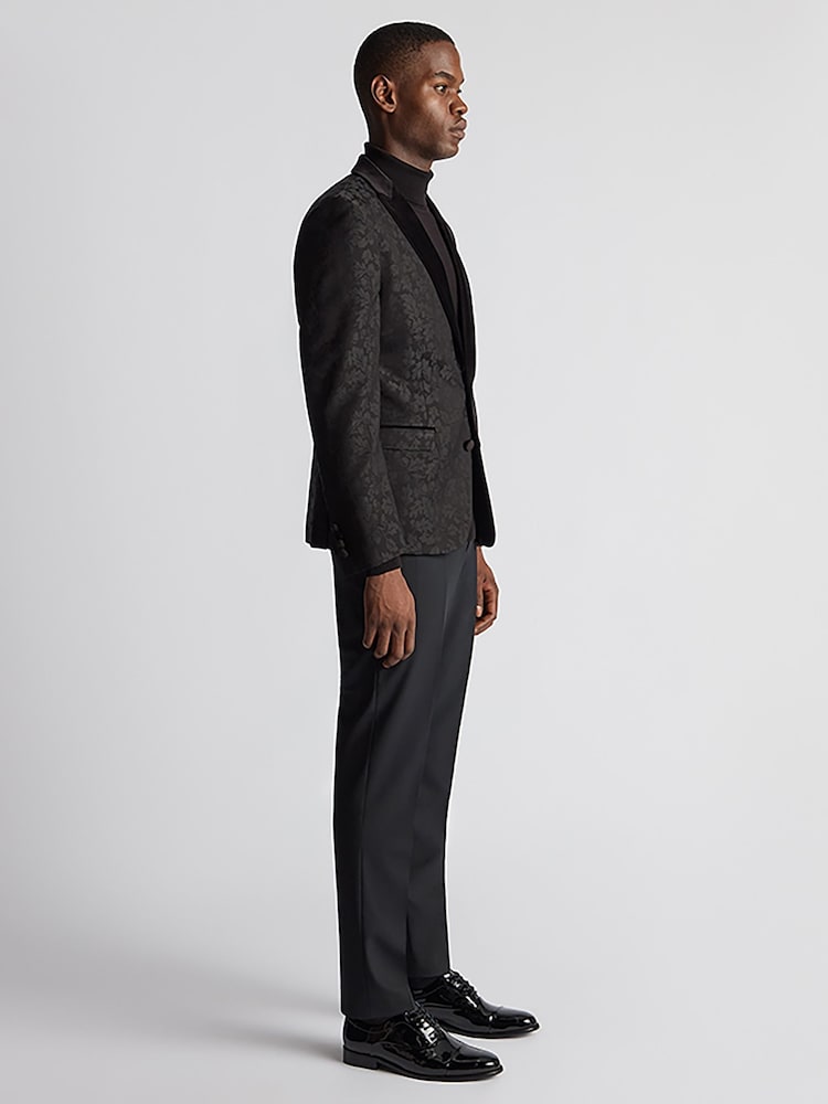 Remus Uomo Black Slim Fit Floral Dinner Jacket - Image 4 of 6