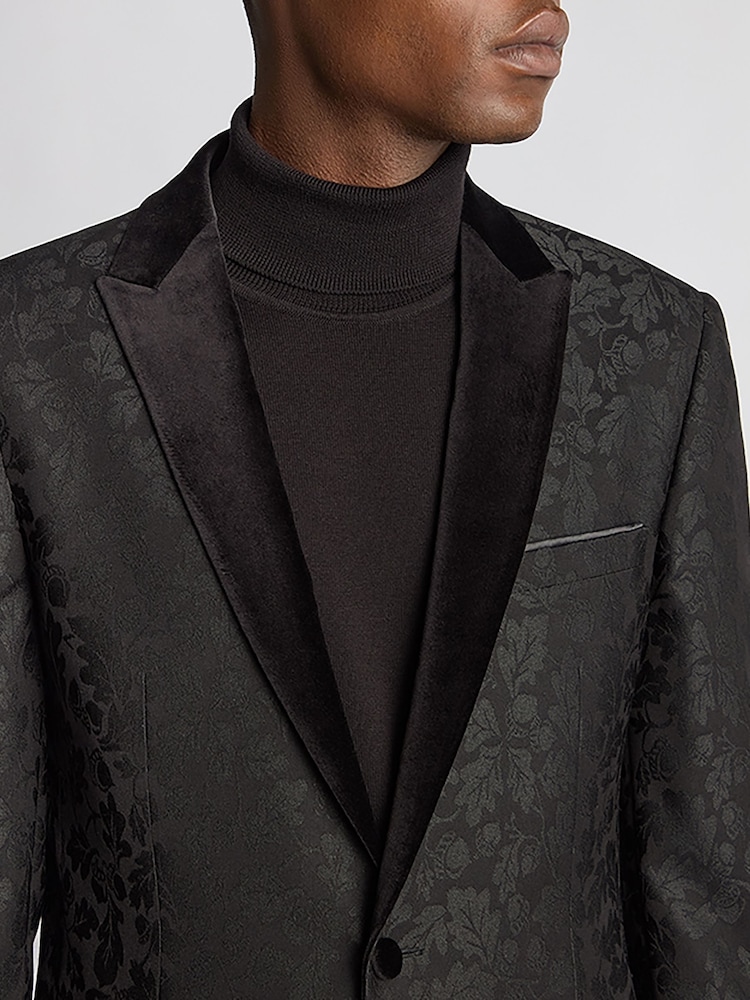 Remus Uomo Black Slim Fit Floral Dinner Jacket - Image 5 of 6