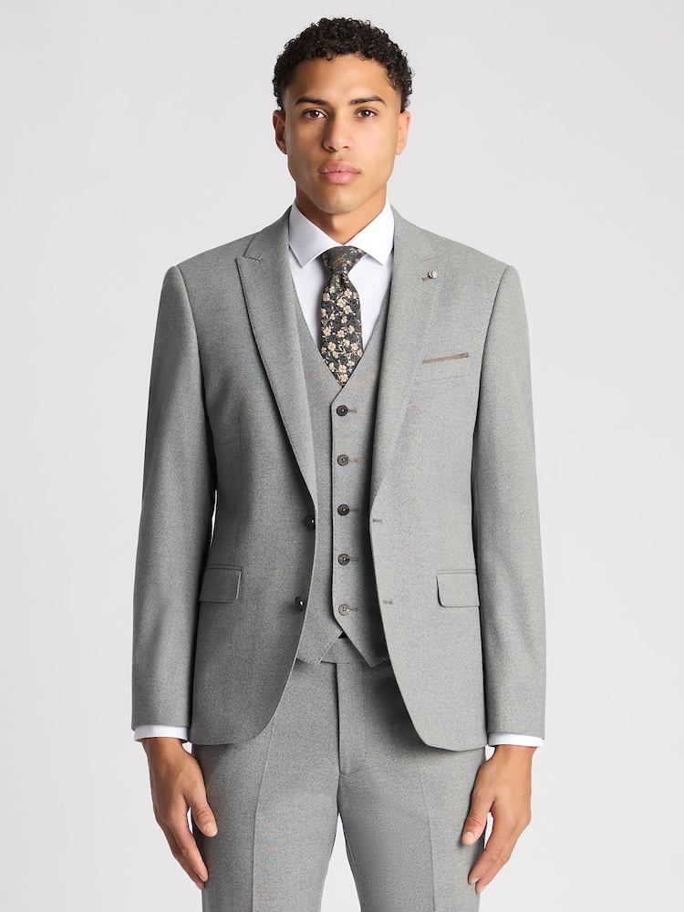 Remus Uomo Grey Tapered Fit Linen-Blend Suit Jacket - Image 1 of 6