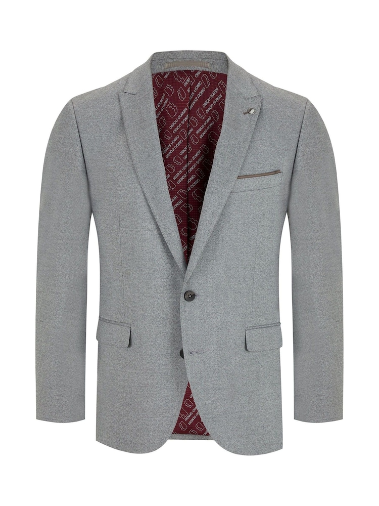 Remus Uomo Grey Tapered Fit Linen-Blend Suit Jacket - Image 6 of 6