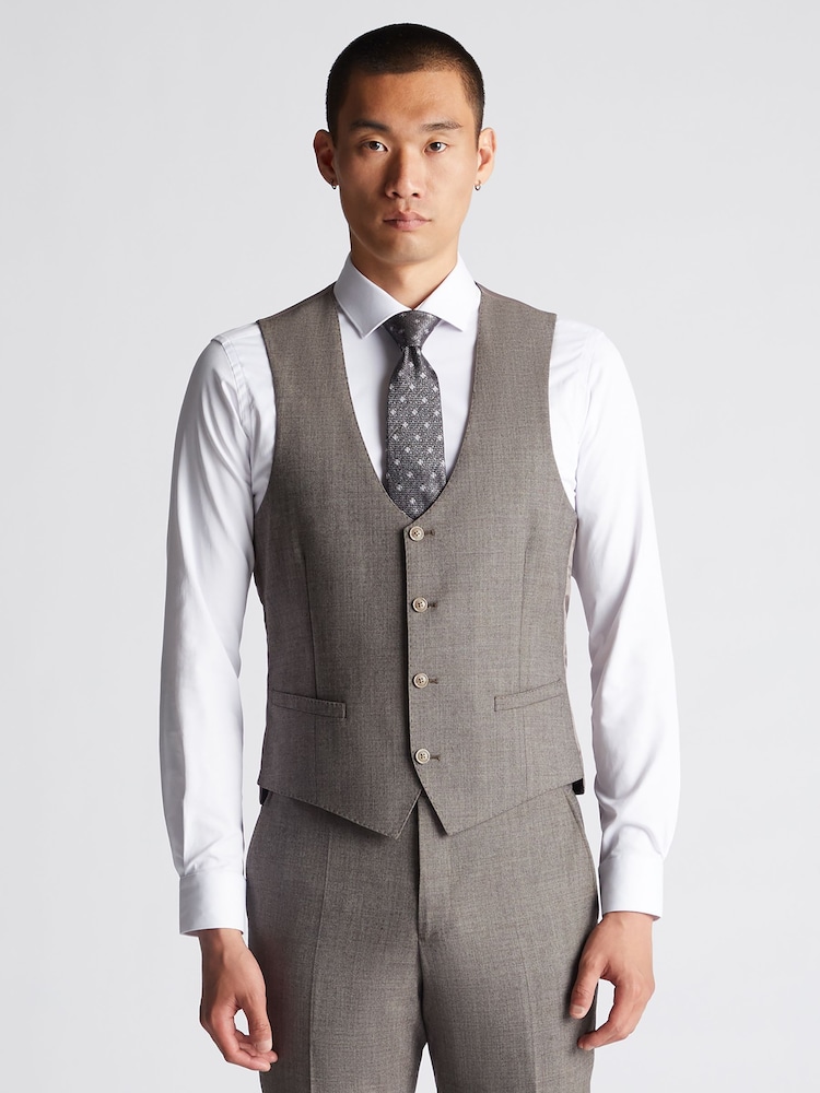 Remus Uomo Brown Tapered Fit Wool Rich Waistcoat - Image 1 of 5