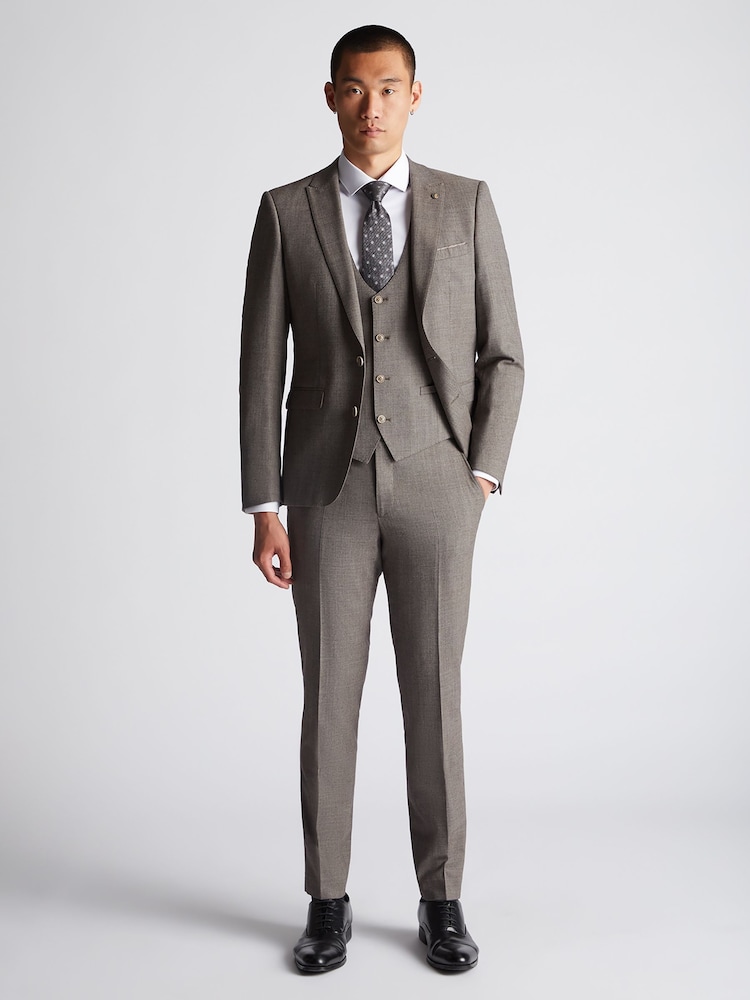 Remus Uomo Brown Tapered Fit Wool Rich Waistcoat - Image 2 of 5