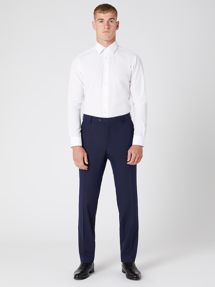 Remus Uomo Blue Tapered Leg Stretch Formal Trousers - Image 1 of 6