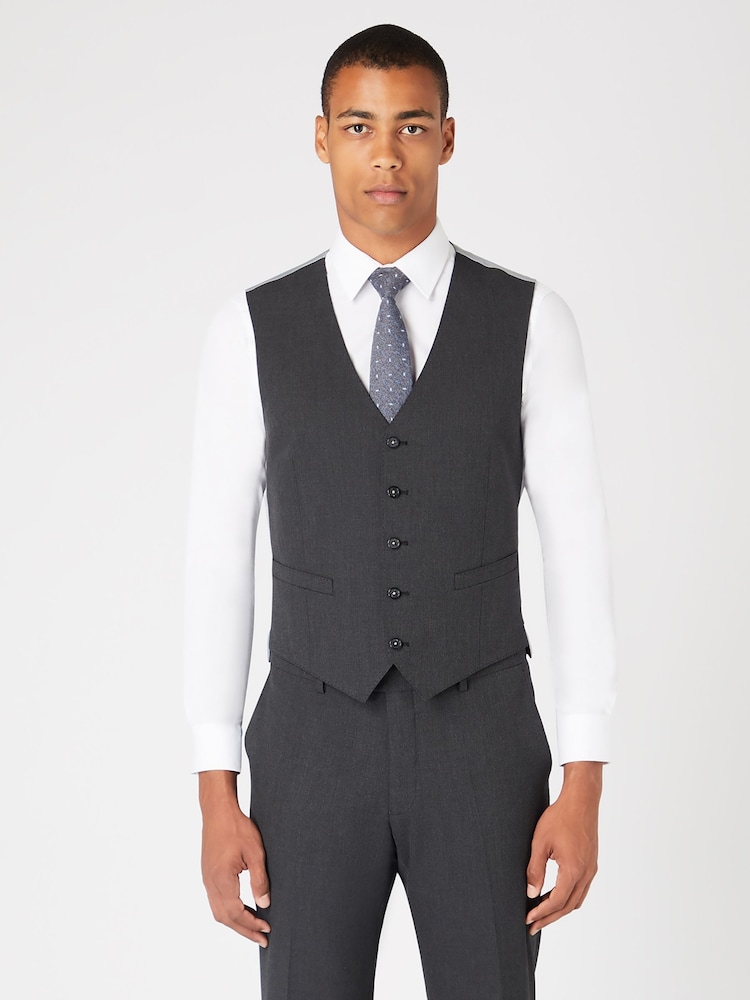 Remus Uomo Grey Tapered Fit Polyviscose Stretch Waistcoat - Image 1 of 5
