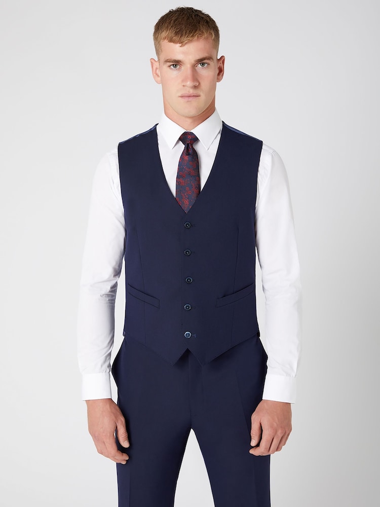 Remus Uomo Blue Tapered Fit Stretch Waistcoat - Image 1 of 5