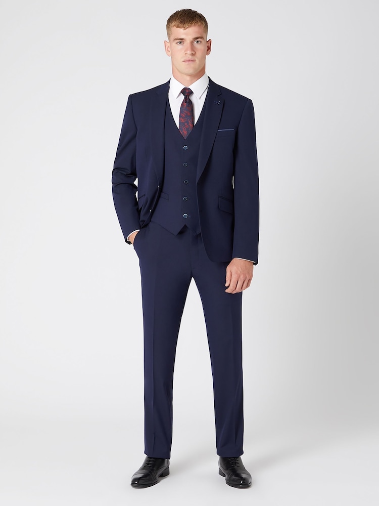 Remus Uomo Blue Tapered Fit Stretch Waistcoat - Image 2 of 5