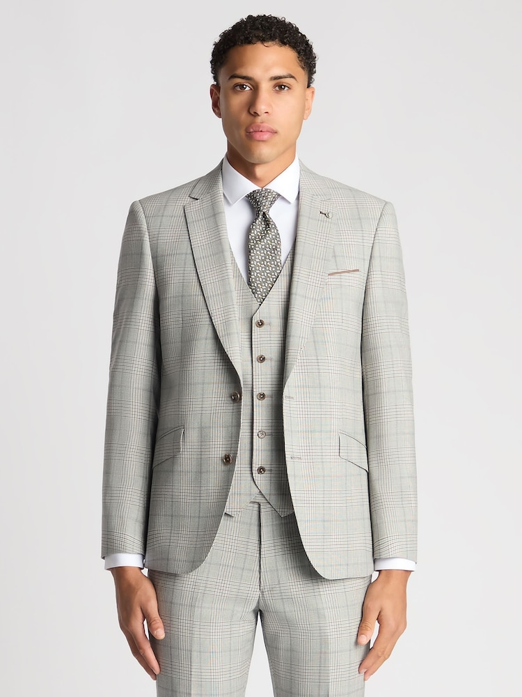 Remus Uomo Grey Tapered Fit Checked Wool Rich Mix And Match Suit Jacket - Image 1 of 6
