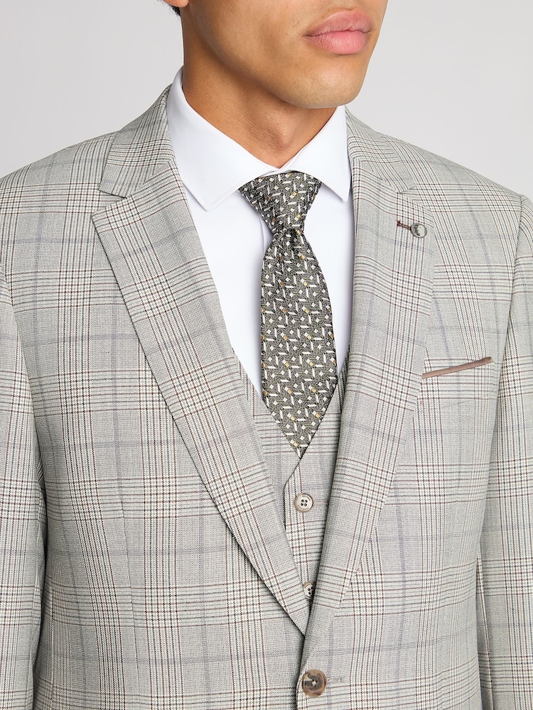 Remus Uomo Grey Tapered Fit Checked Wool Rich Mix And Match Suit Jacket - Image 2 of 6