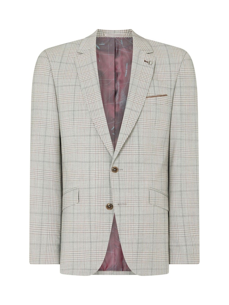 Remus Uomo Grey Tapered Fit Checked Wool Rich Mix And Match Suit Jacket - Image 6 of 6