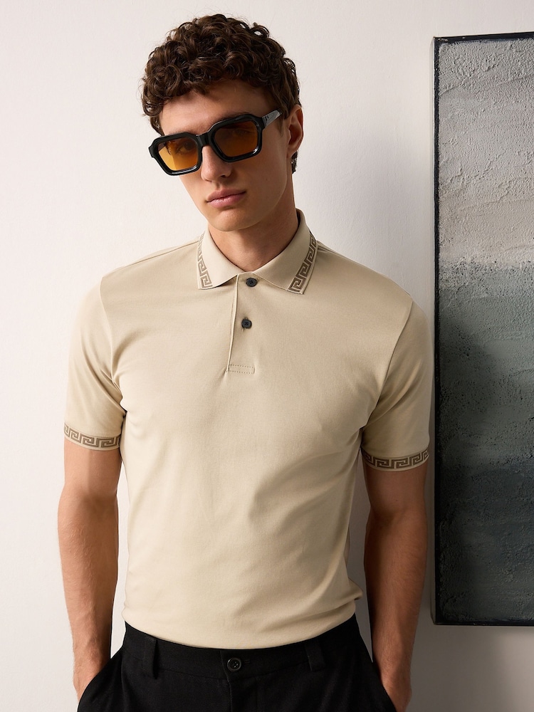 Neutral Stone Short Sleeve Smart Collar Polo Shirt - Image 1 of 7