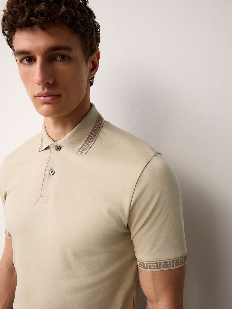 Neutral Stone Short Sleeve Smart Collar Polo Shirt - Image 4 of 7