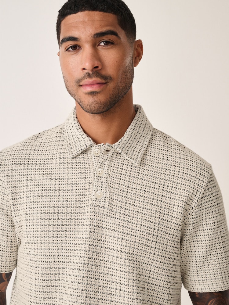 Zwart/wit - Polo met textuur - Image 1 of 4
