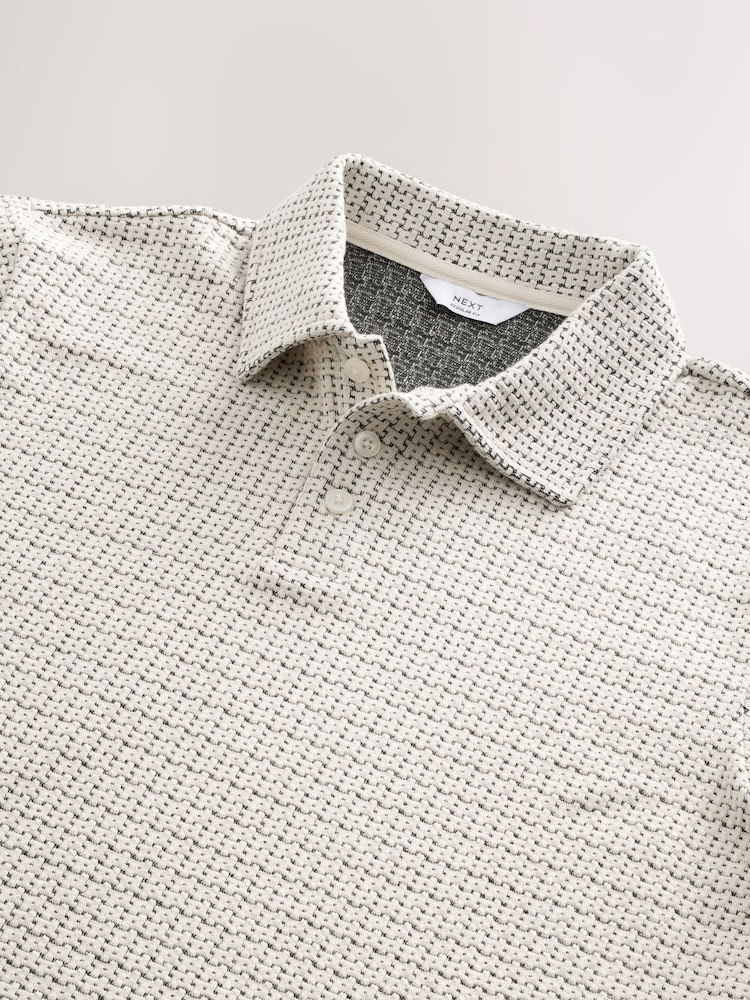 Black/White Textured Polo Shirt - Image 6 of 7