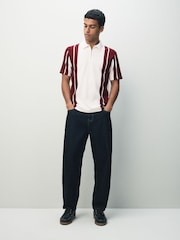 Burg/White Vertical Stripe Quarter Zip Polo Shirt - Image 2 of 7