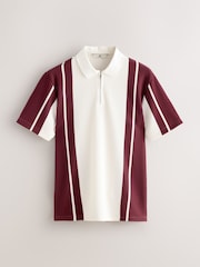 Burg/White Vertical Stripe Quarter Zip Polo Shirt - Image 4 of 7