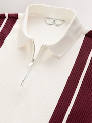 Burg/White Vertical Stripe Quarter Zip Polo Shirt - Image 5 of 7