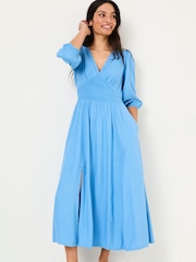 FatFace Bright Blue Rene Textured Midi Dress - Image 1 of 5