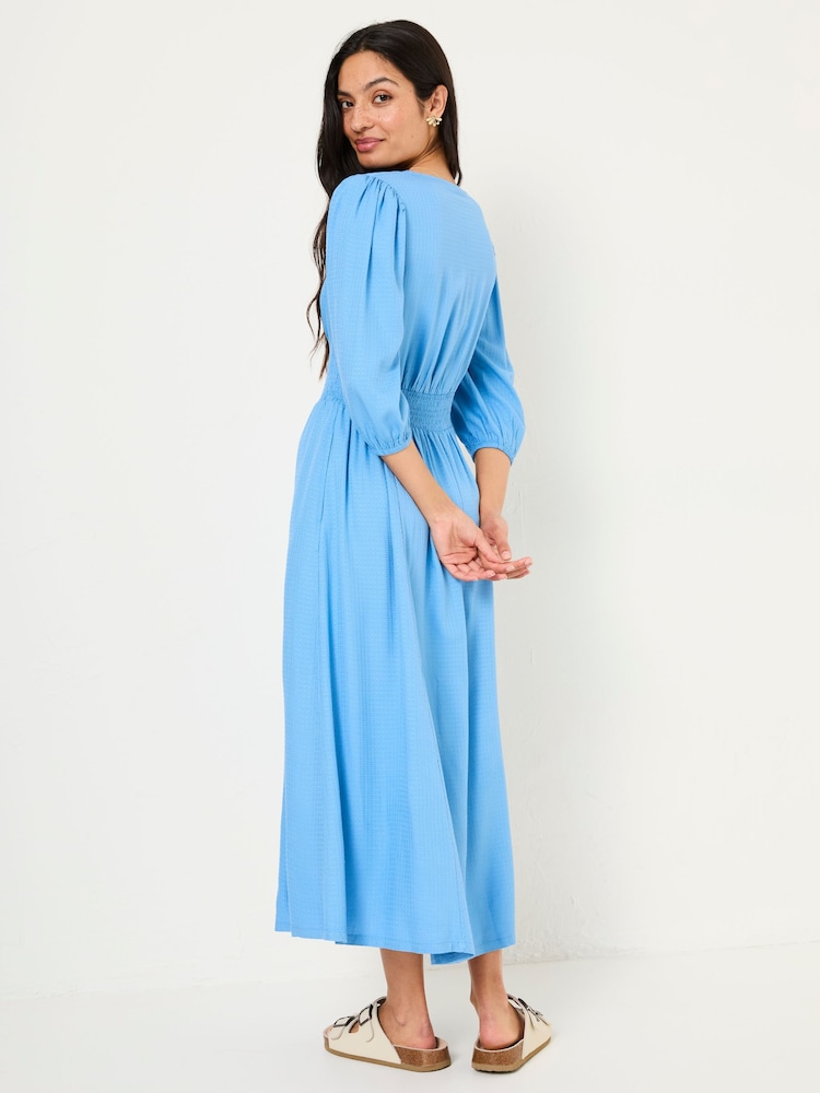 FatFace Bright Blue Rene Textured Midi Dress - Image 2 of 5
