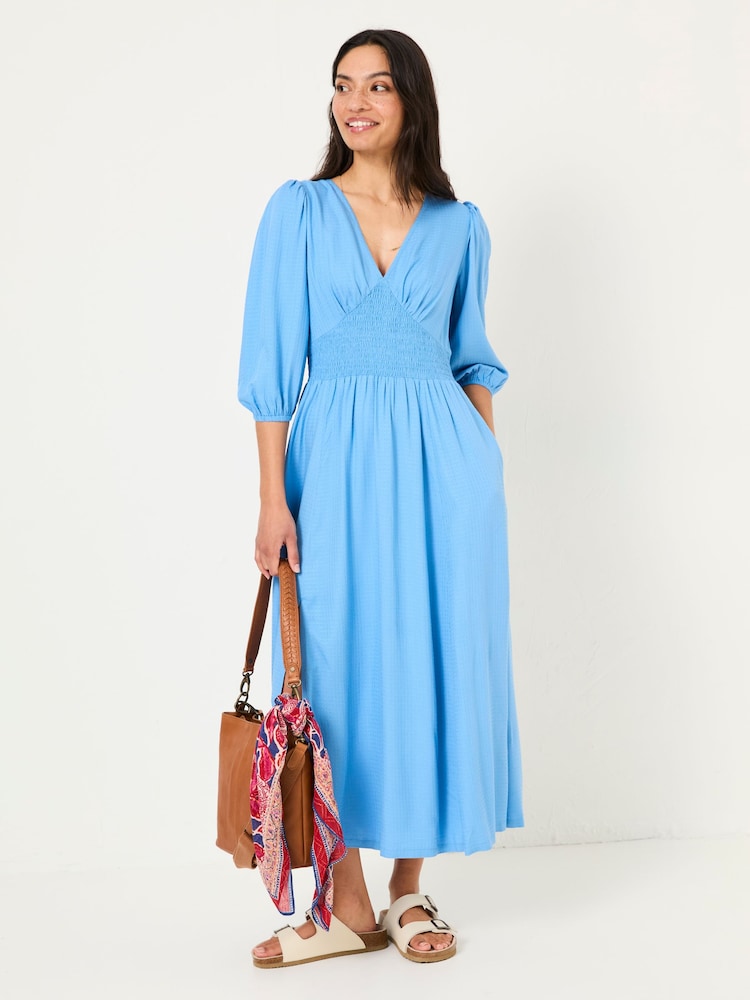 FatFace Bright Blue Rene Textured Midi Dress - Image 3 of 5