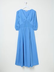 FatFace Bright Blue Rene Textured Midi Dress - Image 5 of 5