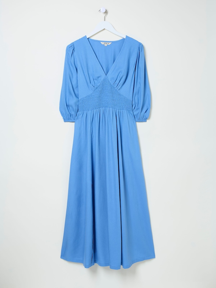 FatFace Bright Blue Rene Textured Midi Dress - Image 5 of 5