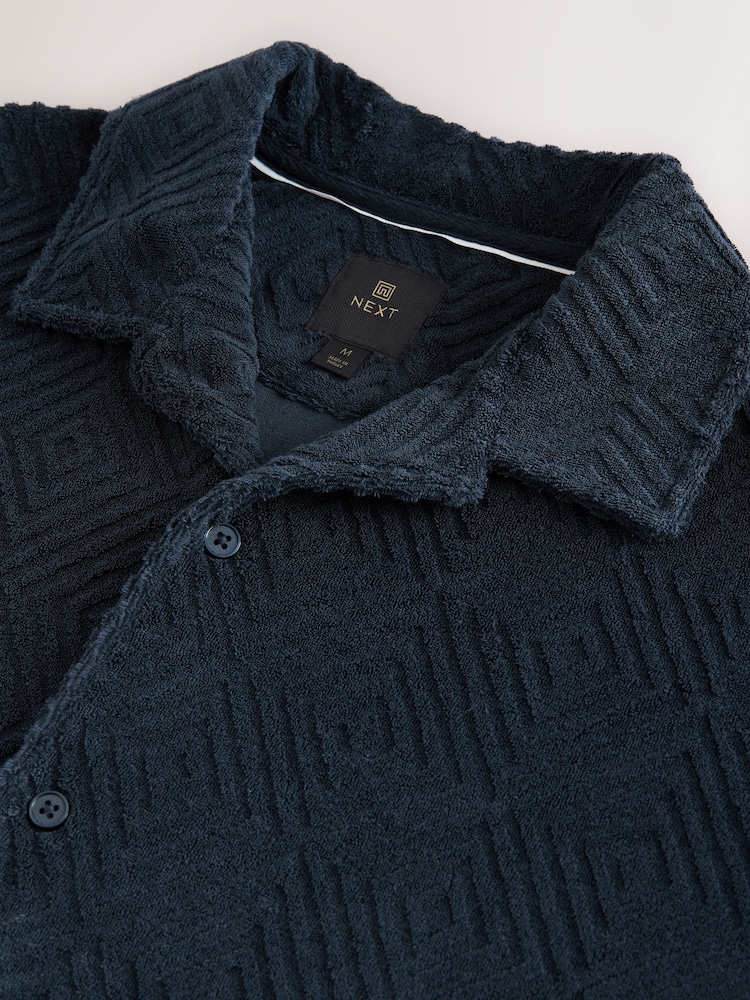 Navy Textured Towelling Shirt - Image 10 of 10