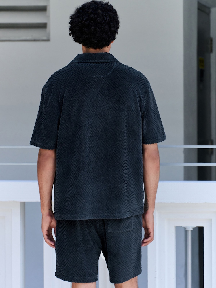 Navy Blue Textured Towelling Shirt - Image 2 of 7 Navy Blue Textured Towelling Shirt - Image 2 of 7